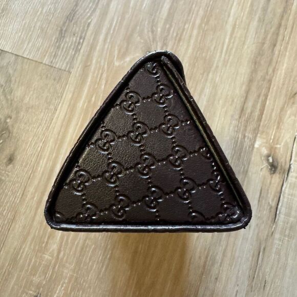 Gucci Triangle Brown Leather Eyeglasses Sunglasses Snap Closure Case Luxury - Picture 6 of 8